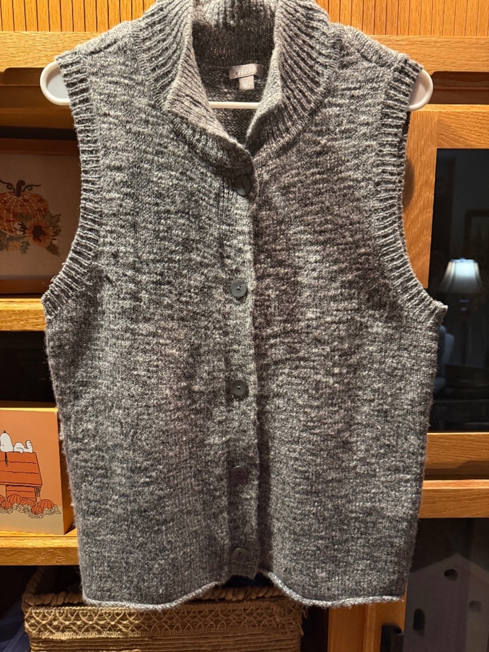 J. Jill Wool Alpaca Blend Button Down Sweater Vest, Gray Heather Medium